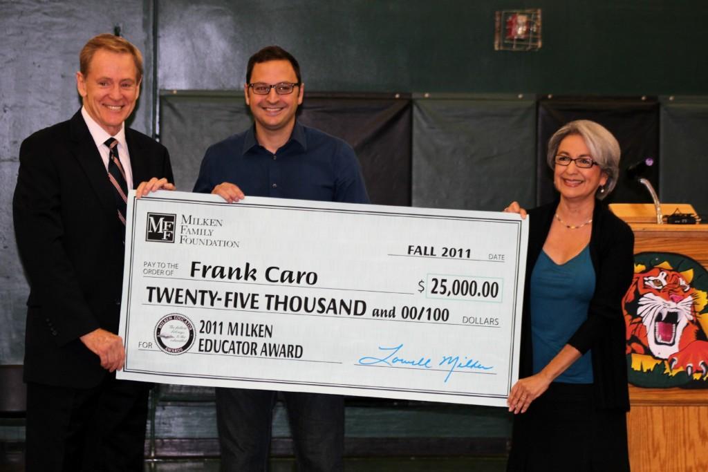THS social studies teacher Frank Caro was awarded a Milken Family Foundation National Educator Award at an assembly early Monday morning. 