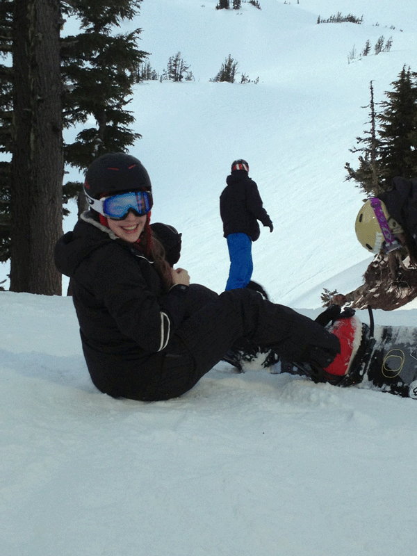Getting ready to board down the hill.
