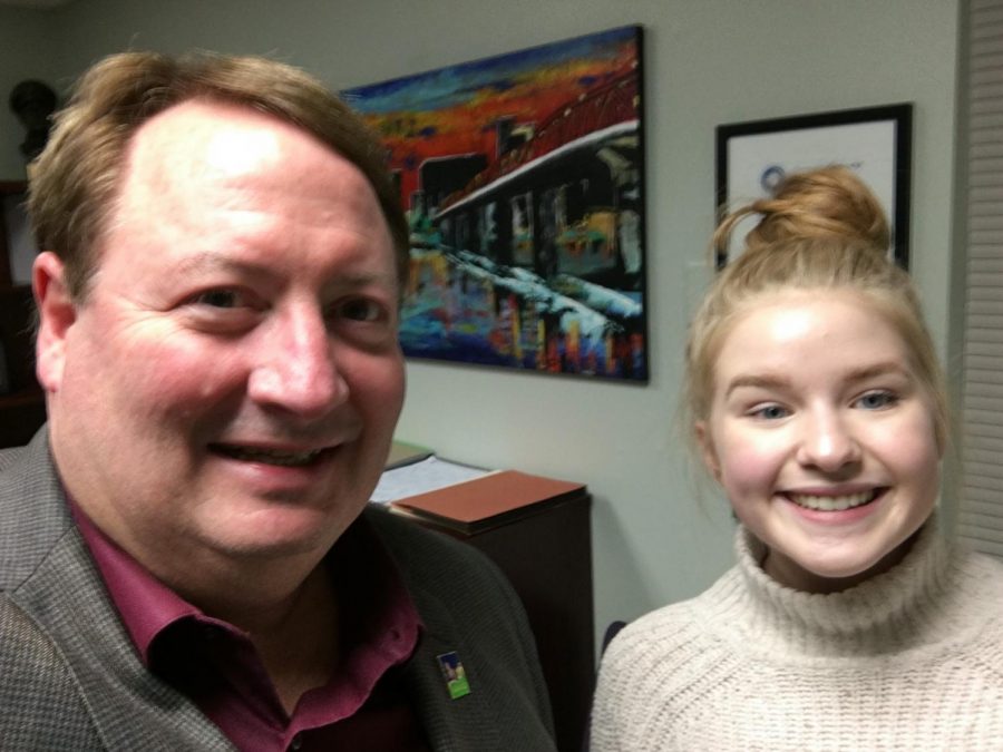 Olivia+Young+takes+a+selfie+with+Mayor+Cook+during+her+interview+for+this+article.+Young+enjoyed+the+opportunity+to+get+some+advice+from+the+mayor.+