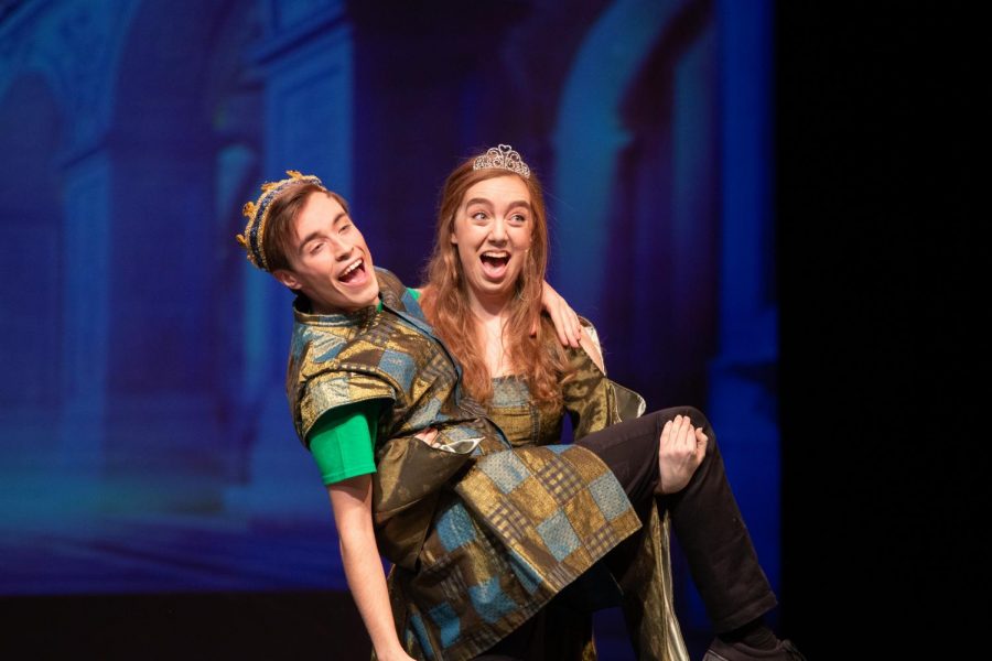 Senior Xander Dean and junior Caitlyn Smith perform The Stinky Cheese Man at Tigard High. Both Dean and Smith attended the thespian state competition to perform and support the troupe.