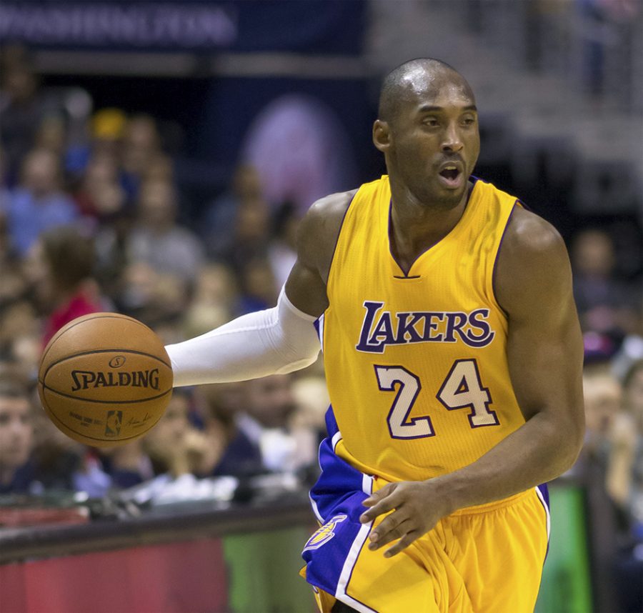 A picture of former LA Lakers player Kobe Bryant playing against the Washington Wizards on December 3rd, 2014. Bryants basketball skills were an inspiration to many on and off the court.