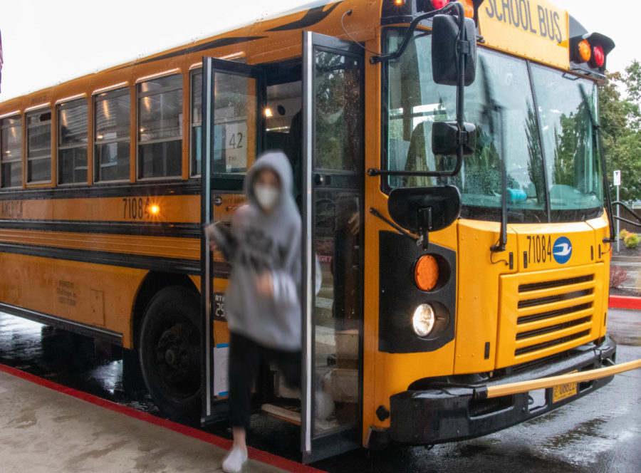 On Monday Sept. 27. bus route 42 arrives 20 minutes late to school.. The new district schedule allowed high school students to sleep in and for buses to pick them up later. Staffing shortages in transportation led to late bus arrivals.