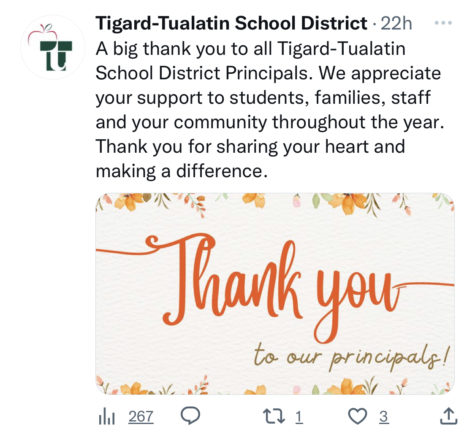 Amidst the declared reduction in force, TTSD recognizes school principals support to staff through a tweet.